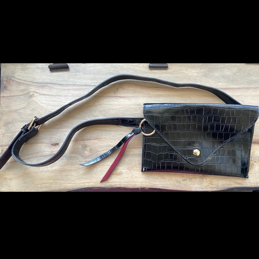 Inyati Vegan Black Faux Crocodile Leather Women’s Belt Bag